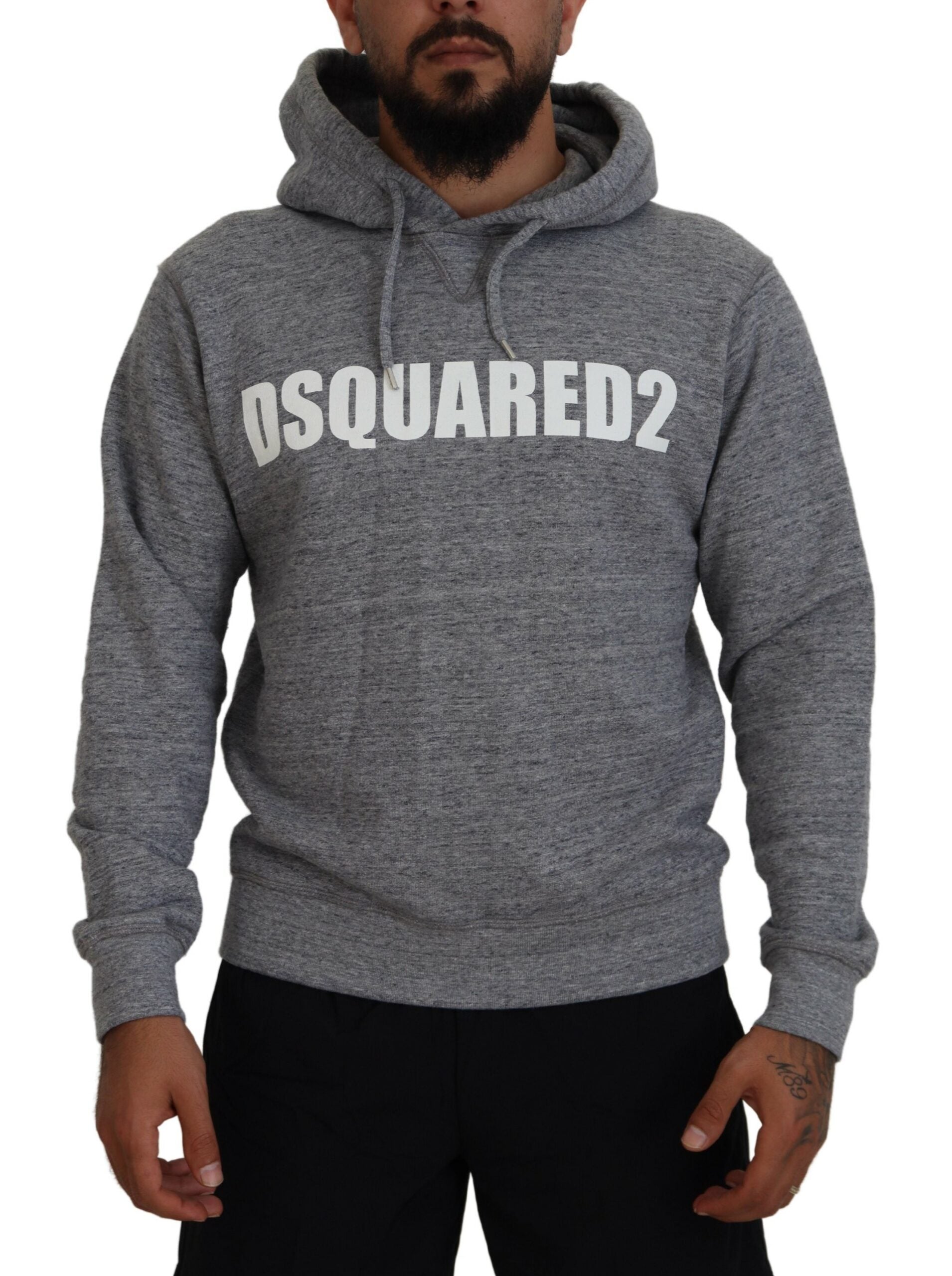 Erkekler için logo baskılı Dsquared² gri pamuklu kapüşonlu üst